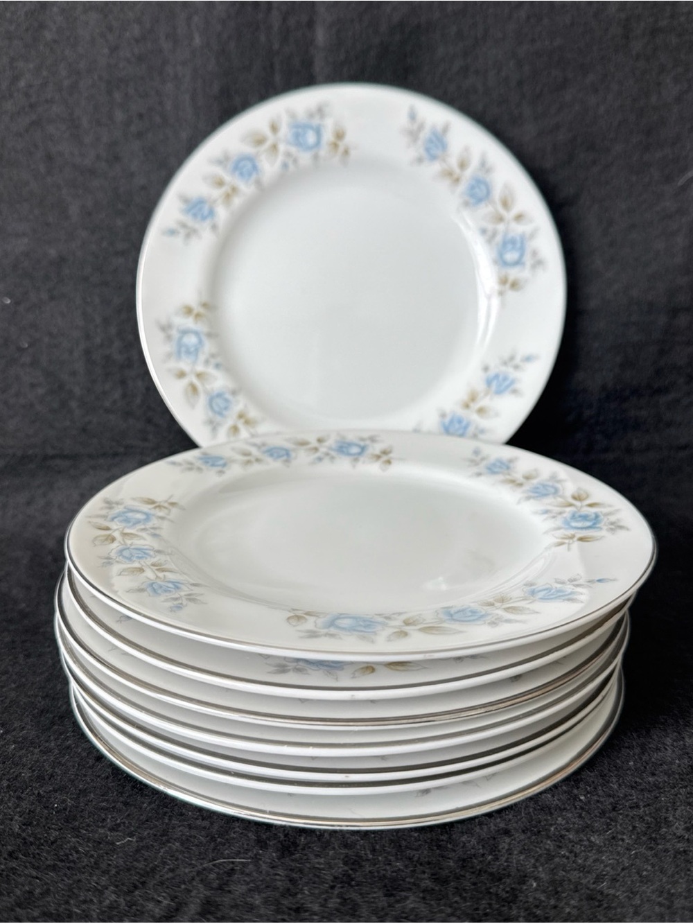 Lennold Rhapsody 1812 6.5" Bread Dessert Plate Lot Of 8 Blue Rose Floral Japan